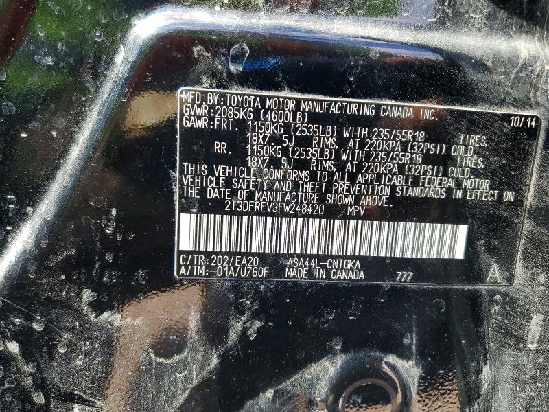 Aukcja sprzedaży 2015 Toyota Rav4, vin: 2T3DFREV3FW248420, numer aukcji: 52266576