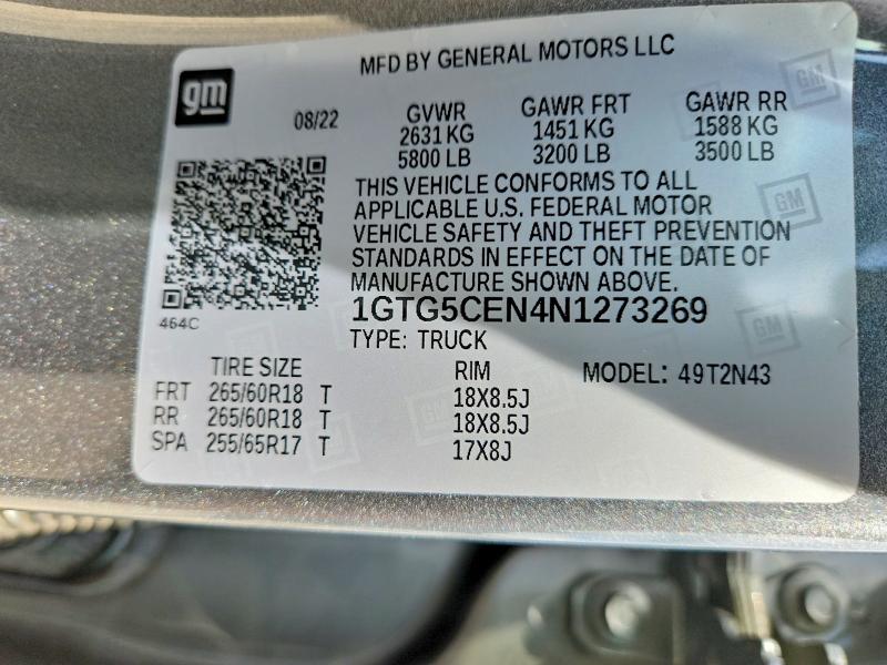 Продаж на аукціоні авто 2022 Gmc Canyon, vin: 1GTG5CEN4N1273269, номер лоту: 54330756