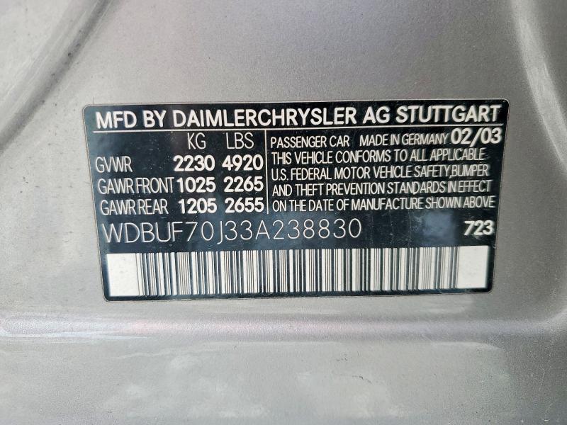 54138406 :رقم المزاد ، WDBUF70J33A238830 vin ، 2003 Mercedes-benz E مزاد بيع