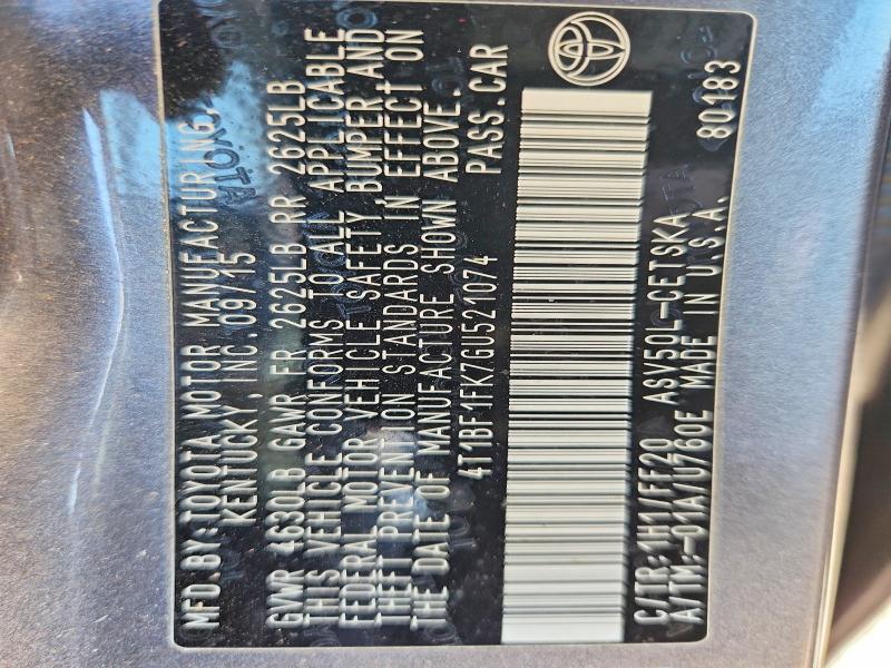 2016 Toyota Camry მანქანა იყიდება აუქციონზე, vin: 4T1BF1FK7GU521074, აუქციონის ნომერი: 55442836