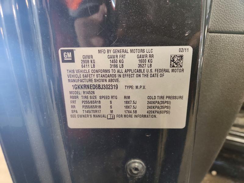 53556366 :رقم المزاد ، 1GKKRNED6BJ302319 vin ، 2011 Gmc Acadia مزاد بيع