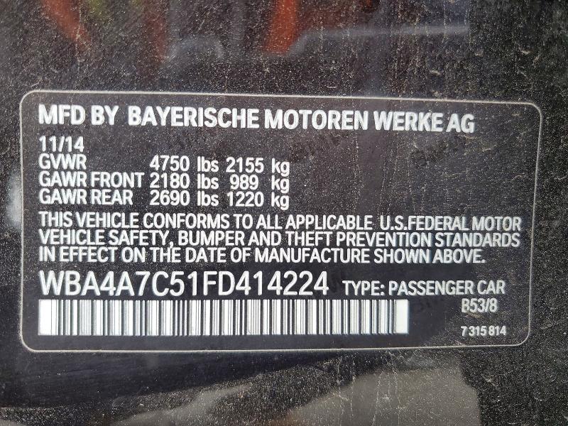 53063656 :رقم المزاد ، WBA4A7C51FD414224 vin ، 2015 Bmw 428 مزاد بيع