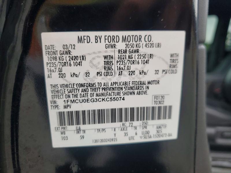 Aukcja sprzedaży 2012 Ford Escape, vin: 1FMCU0EG3CKC55074, numer aukcji: 54250566