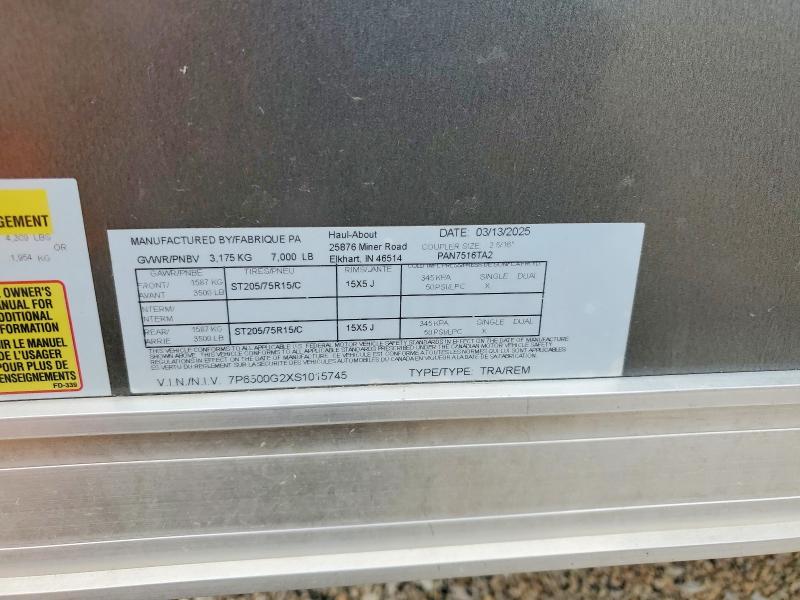 Продажа на аукционе авто 2025 Haul-about Trailer, vin: 7P6500G2XS1015745, номер лота: 53739806