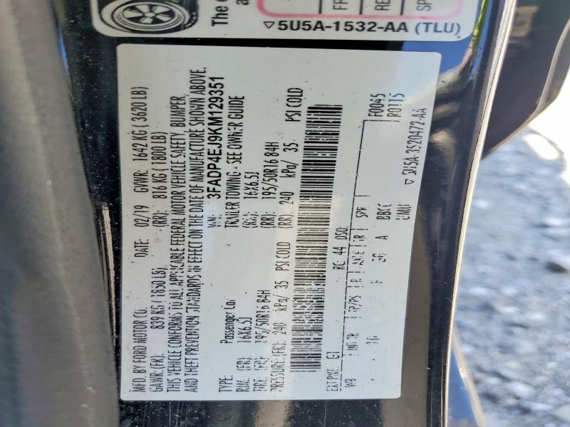 2019 Ford Fiesta მანქანა იყიდება აუქციონზე, vin: 3FADP4EJ9KM129351, აუქციონის ნომერი: 51640946