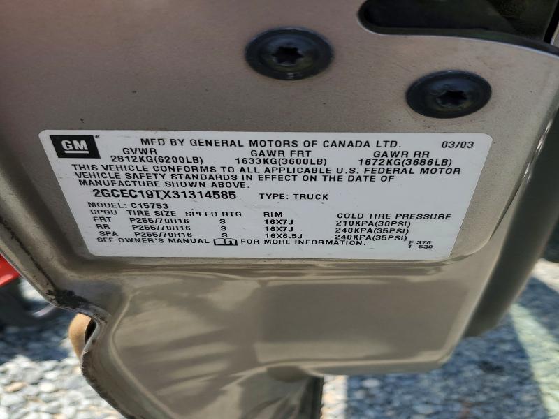 Продаж на аукціоні авто 2003 Chevrolet Silverado, vin: 2GCEC19TX31314585, номер лоту: 55048566