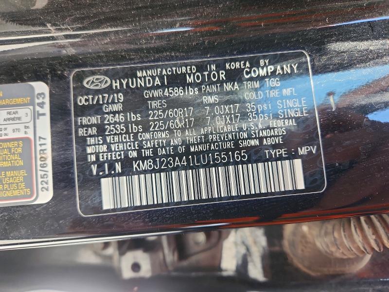 Продаж на аукціоні авто 2020 Hyundai Tucson, vin: KM8J23A41LU155165, номер лоту: 55364206
