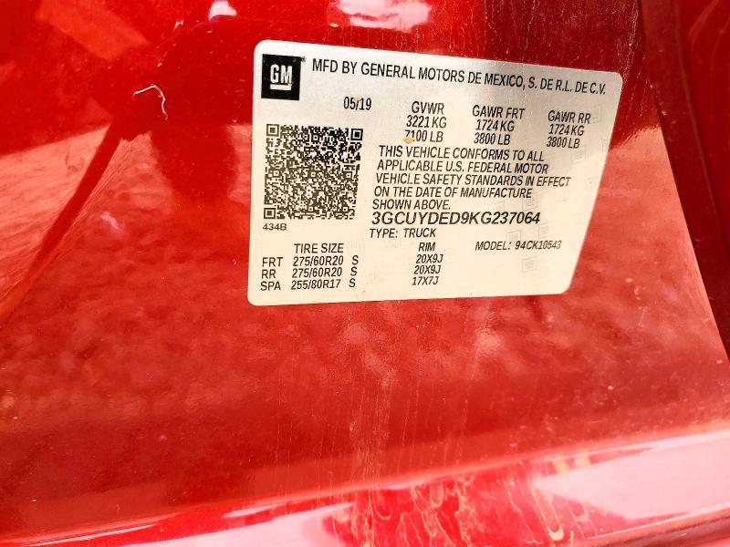 Aukcja sprzedaży 2019 Chevrolet Silverado, vin: 3GCUYDED9KG237064, numer aukcji: 51289876