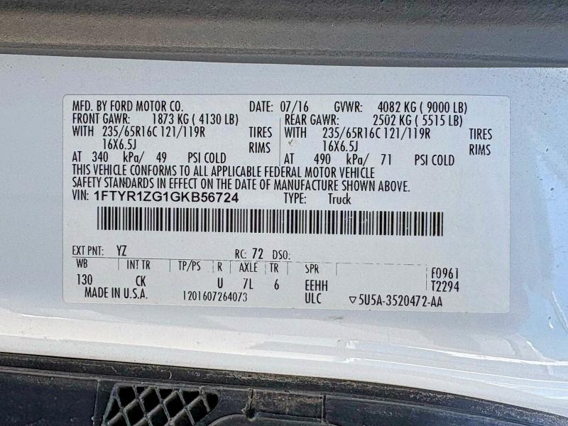Aukcja sprzedaży 2016 Ford Transit, vin: 1FTYR1ZG1GKB56724, numer aukcji: 52499066