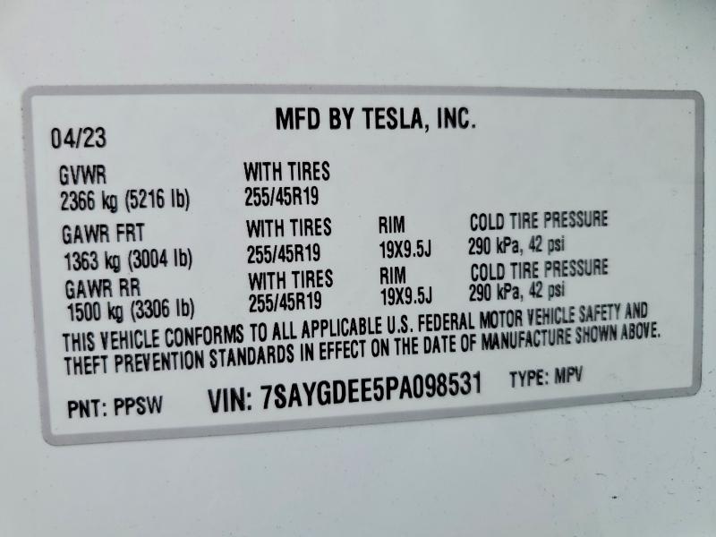 54817076 :رقم المزاد ، 7SAYGDEE5PA098531 vin ، 2023 Tesla Model Y مزاد بيع