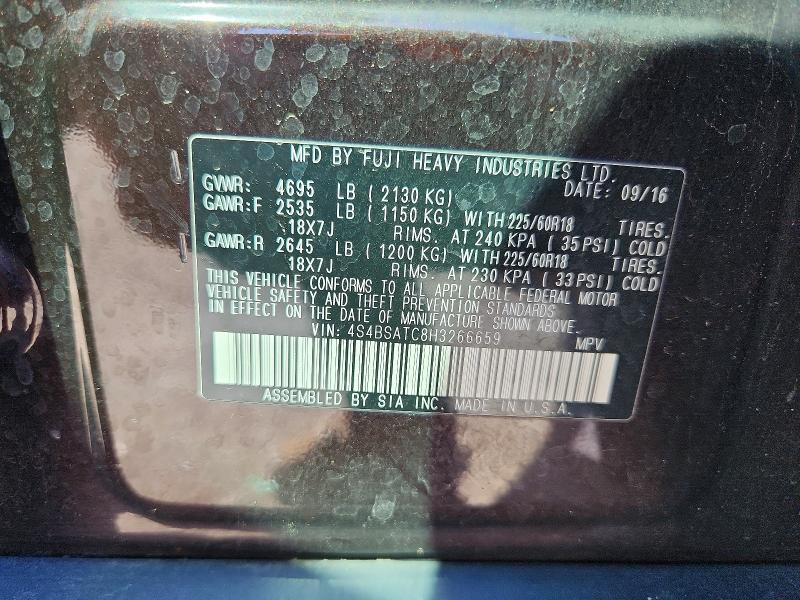 2017 Subaru Outback მანქანა იყიდება აუქციონზე, vin: 4S4BSATC8H3266659, აუქციონის ნომერი: 54915196