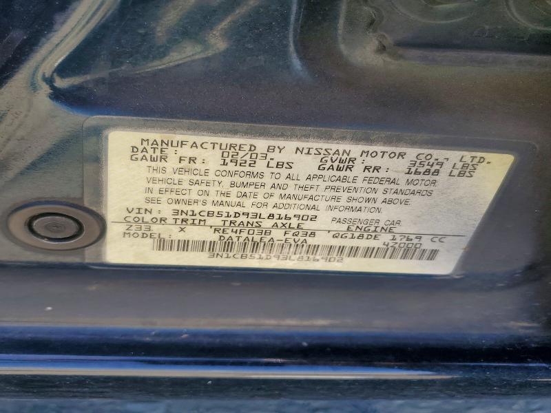 Aukcja sprzedaży 2003 Nissan Sentra, vin: 3N1CB51D93L816902, numer aukcji: 54661426