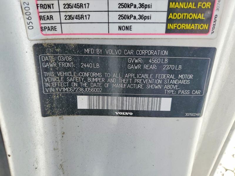55089566 :رقم المزاد ، YV1MC67238J056002 vin ، 2008 Volvo C70 مزاد بيع