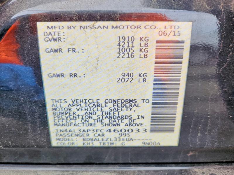 2015 Nissan Altima მანქანა იყიდება აუქციონზე, vin: 1N4AL3AP3FC460033, აუქციონის ნომერი: 55051516