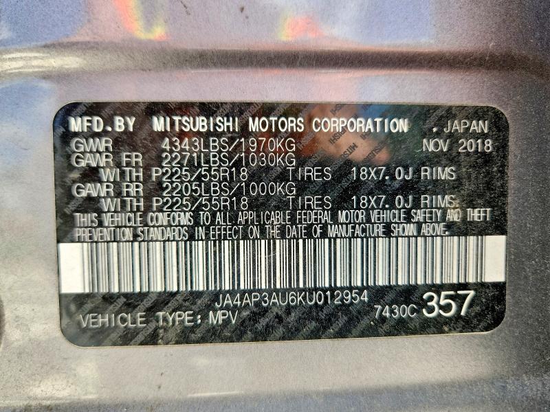 Продаж на аукціоні авто 2019 Mitsubishi Outlander Sport, vin: JA4AP3AU6KU012954, номер лоту: 54792526