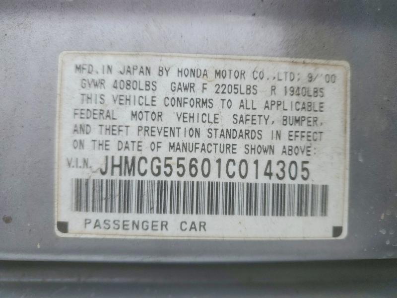 2001 Honda Accord მანქანა იყიდება აუქციონზე, vin: JHMCG55601C014305, აუქციონის ნომერი: 54976196