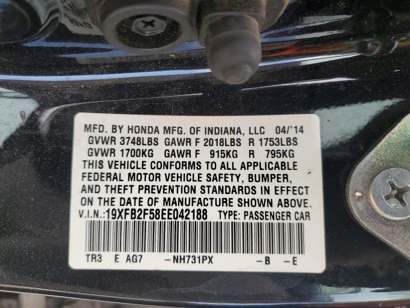 52528476 :رقم المزاد ، 19XFB2F58EE042188 vin ، 2014 Honda Civic مزاد بيع