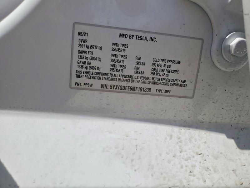 54264056 :رقم المزاد ، 5YJYGDEE6MF191330 vin ، 2021 Tesla Model Y مزاد بيع