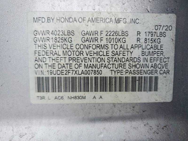 Aukcja sprzedaży 2020 Acura Ilx, vin: 19UDE2F7XLA007850, numer aukcji: 52537476