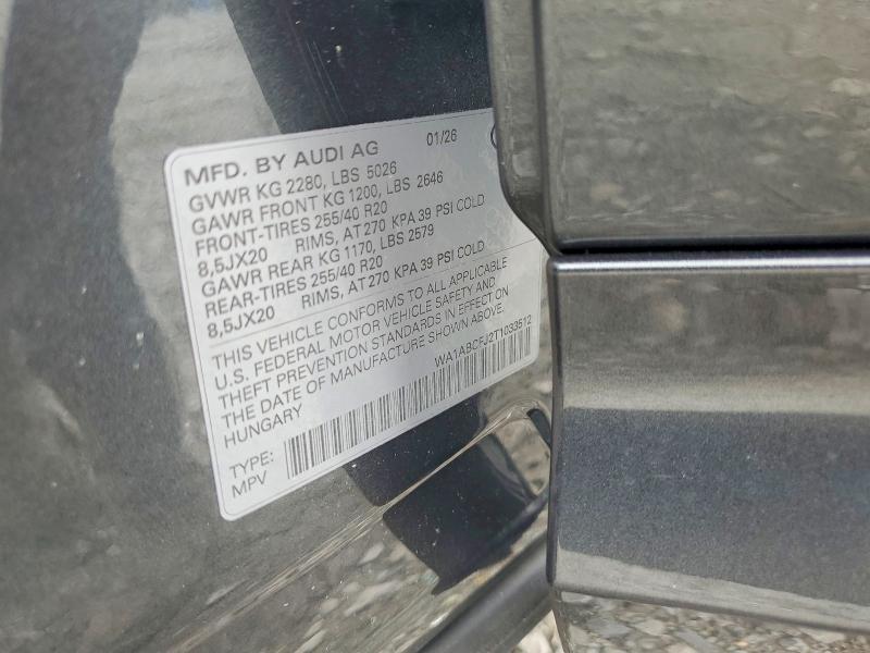 Aukcja sprzedaży 2026 Audi Q3, vin: WA1ABCFJ2T1033512, numer aukcji: 52760096