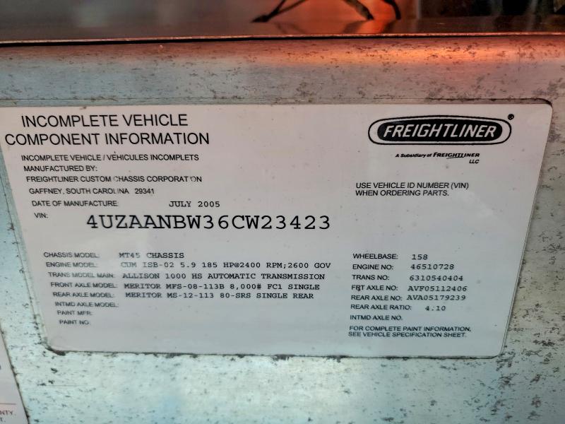 52676366 :رقم المزاد ، 4UZAANBW36CW23423 vin ، 2006 Freightliner Chassis مزاد بيع