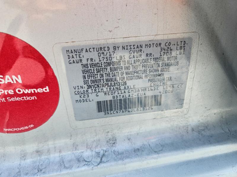 Auction sale of the 2018 Nissan Versa, vin: 3N1CN7AP6JL813126, lot number: 54479956