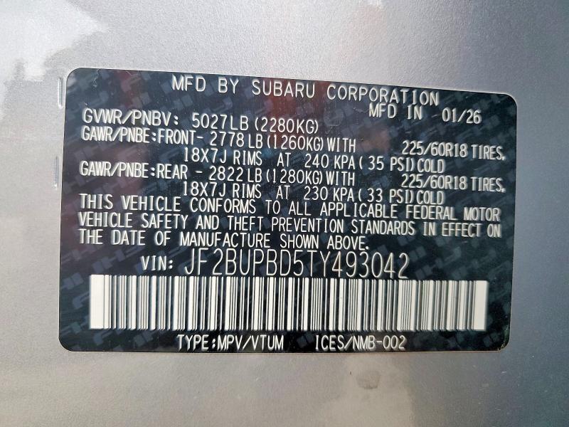 Продаж на аукціоні авто 2026 Subaru Outback, vin: JF2BUPBD5TY493042, номер лоту: 54342006