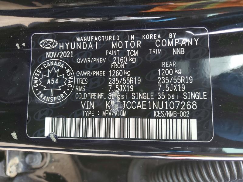 2022 Hyundai Tucson მანქანა იყიდება აუქციონზე, vin: KM8JCCAE1NU107268, აუქციონის ნომერი: 51655756