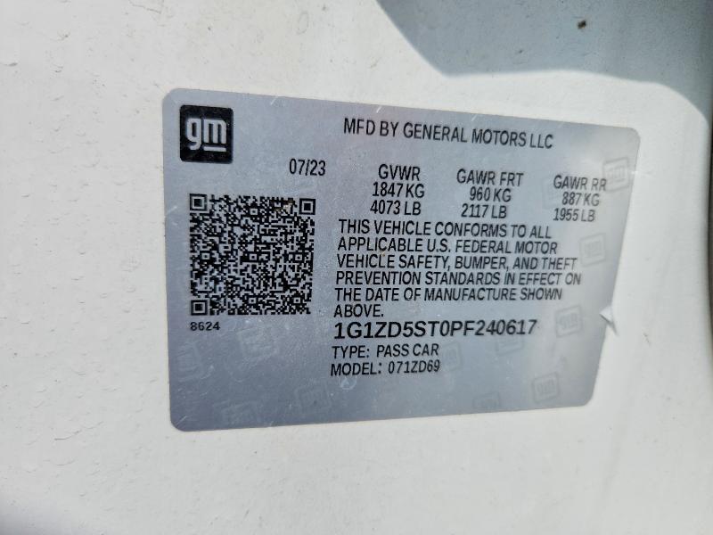 Продажа на аукционе авто 2023 Chevrolet Malibu, vin: 1G1ZD5ST0PF240617, номер лота: 52486506