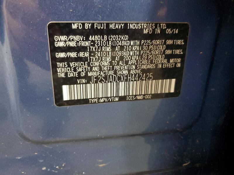 54293166 :رقم المزاد ، JF2SJADCXFH442425 vin ، 2015 Subaru Forester مزاد بيع