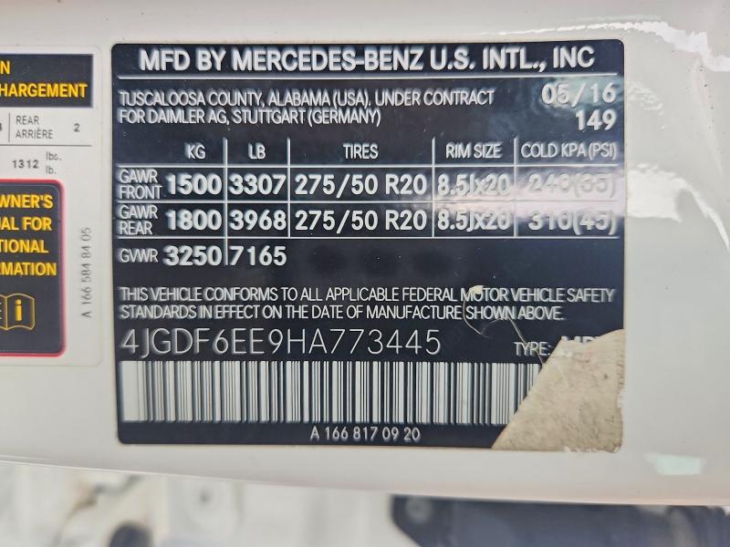 2017 Mercedes-benz Gls მანქანა იყიდება აუქციონზე, vin: 4JGDF6EE9HA773445, აუქციონის ნომერი: 52096396