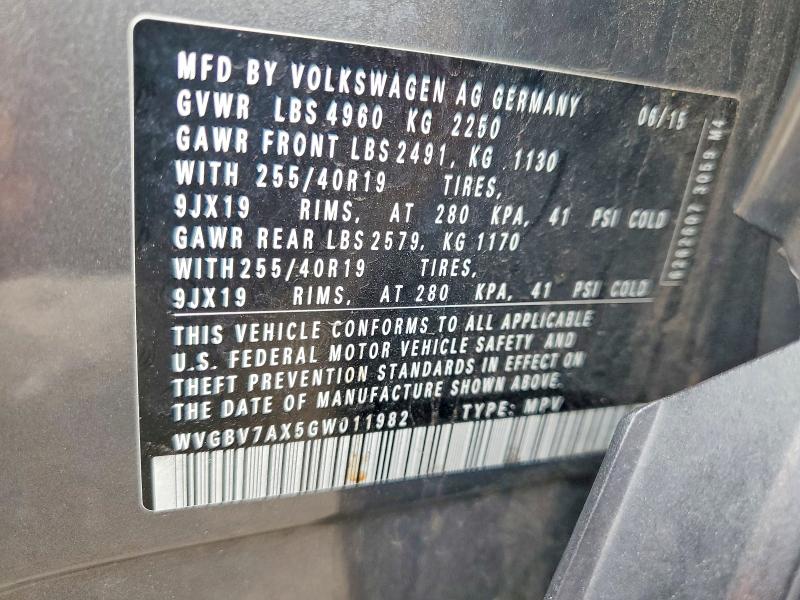53990996 :رقم المزاد ، WVGBV7AX5GW011982 vin ، 2016 Volkswagen Tiguan مزاد بيع