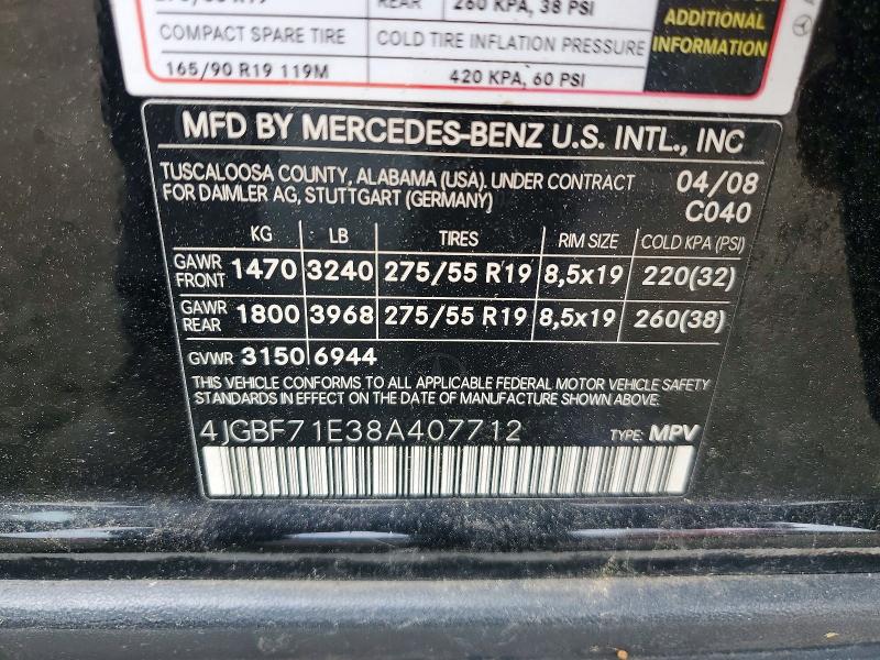 54650496 :رقم المزاد ، 4JGBF71E38A407712 vin ، 2008 Mercedes-benz Gl مزاد بيع