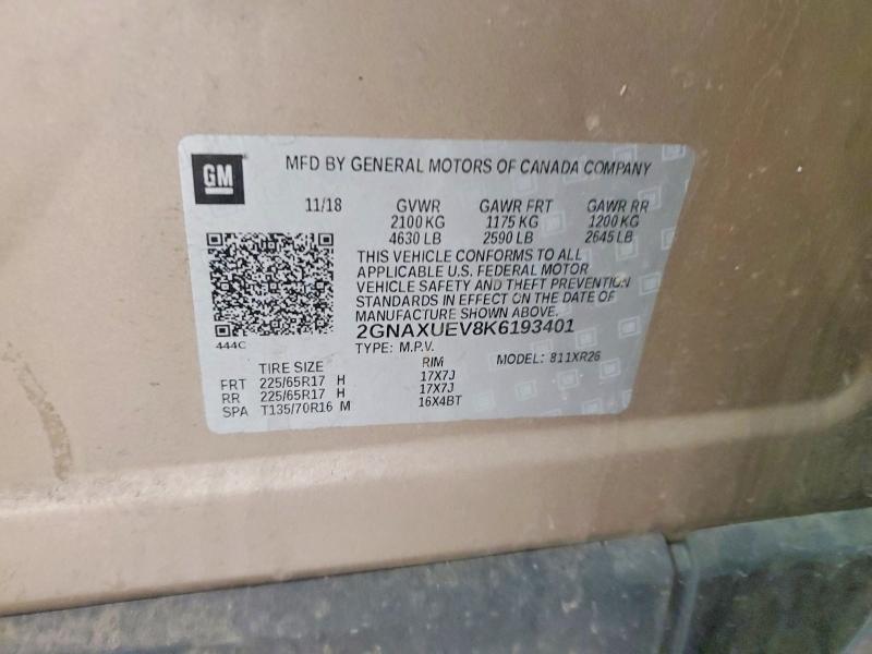54326466 :رقم المزاد ، 2GNAXUEV8K6193401 vin ، 2019 Chevrolet Equinox مزاد بيع