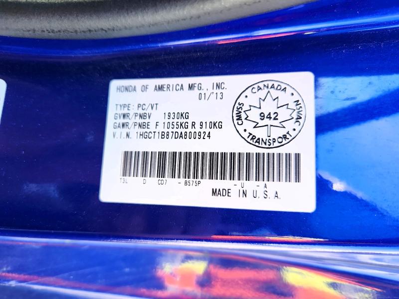 53216166 :رقم المزاد ، 1HGCT1B87DA800924 vin ، 2013 Honda Accord مزاد بيع