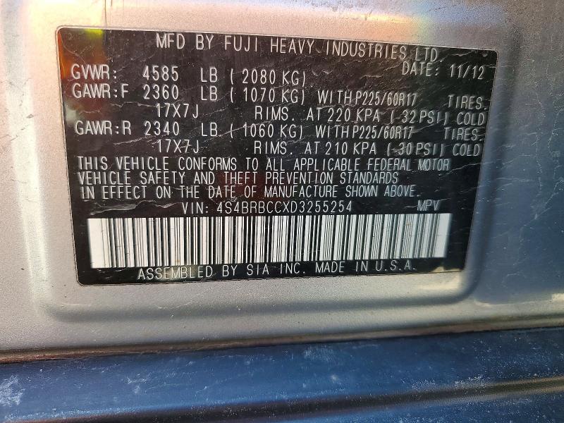 Продажа на аукционе авто 2013 Subaru Outback, vin: 4S4BRBCCXD3255254, номер лота: 52344856