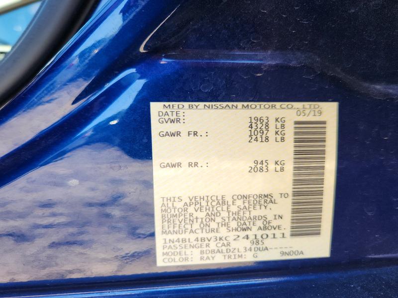 52836736 :رقم المزاد ، 1N4BL4BV3KC241011 vin ، 2019 Nissan Altima مزاد بيع