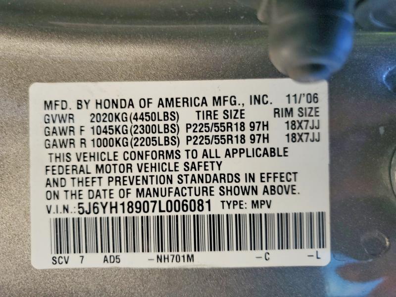Aukcja sprzedaży 2007 Honda Element, vin: 5J6YH18907L006081, numer aukcji: 53318986