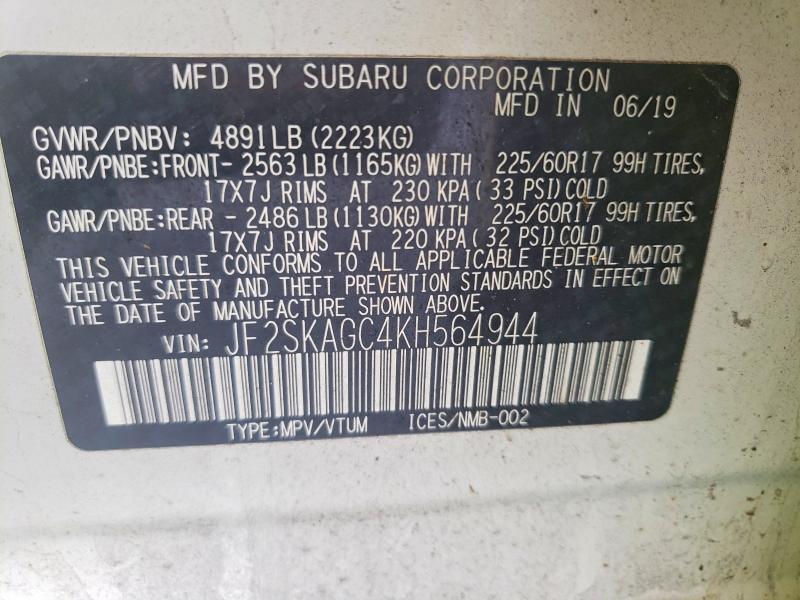 Продажа на аукционе авто 2019 Subaru Forester, vin: JF2SKAGC4KH564944, номер лота: 51658976