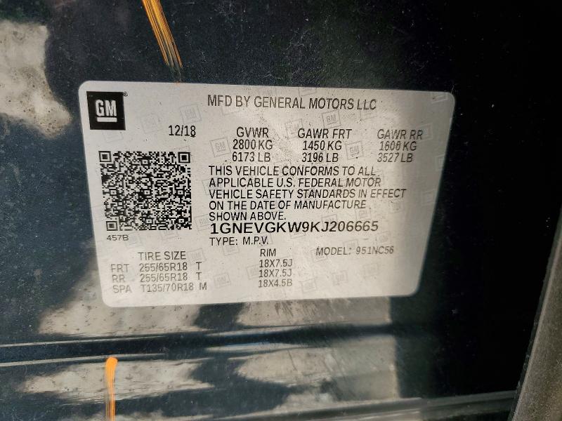 54435846 :رقم المزاد ، 1GNEVGKW9KJ206665 vin ، 2019 Chevrolet Traverse مزاد بيع