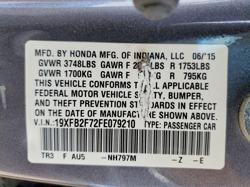 54325356 :رقم المزاد ، 19XFB2F72FE079210 vin ، 2015 Honda Civic مزاد بيع