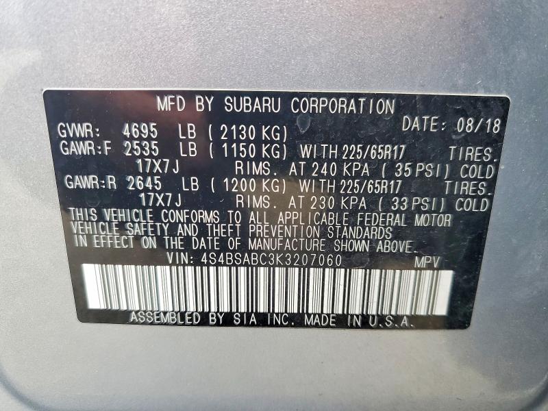 Aukcja sprzedaży 2019 Subaru Outback, vin: 4S4BSABC3K3207060, numer aukcji: 54998236