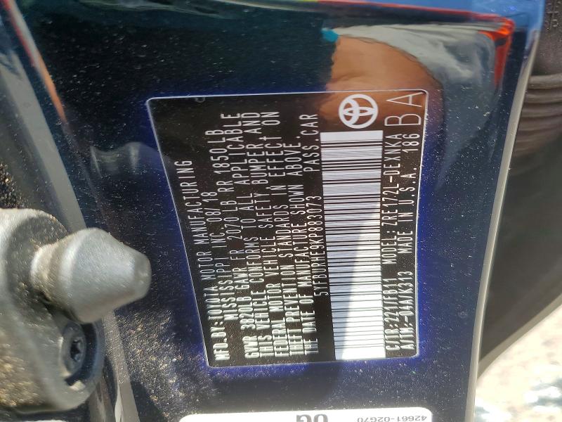 Aukcja sprzedaży 2019 Toyota Corolla, vin: 5YFBURHE9KP883073, numer aukcji: 52947616