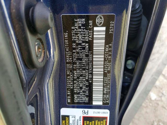 2017 Toyota Camry მანქანა იყიდება აუქციონზე, vin: 4T1BF1FK9HU768971, აუქციონის ნომერი: 52704226