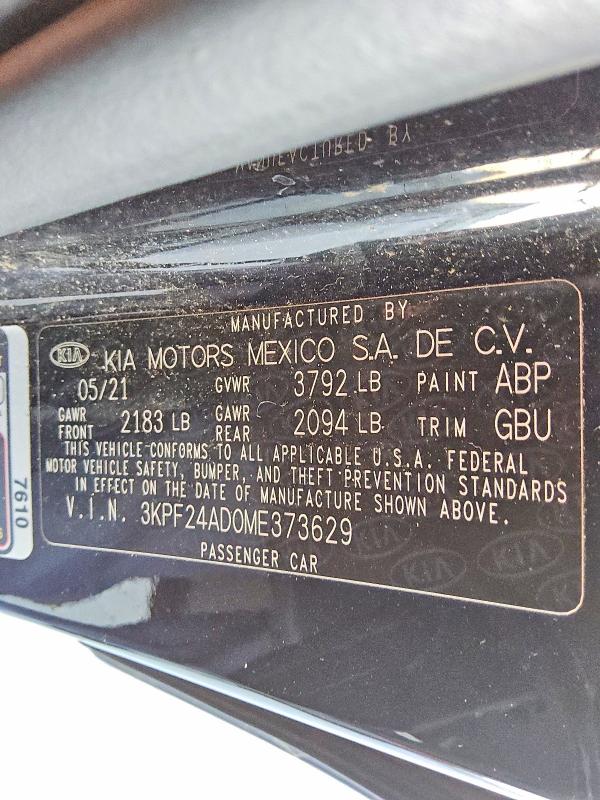 55382006 :رقم المزاد ، 3KPF24AD0ME373629 vin ، 2021 Kia Forte مزاد بيع