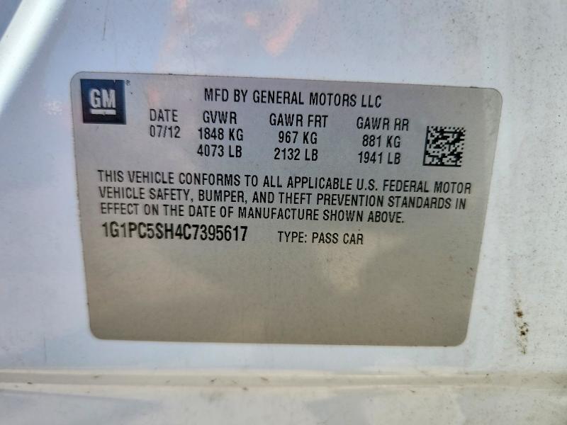 Продаж на аукціоні авто 2012 Chevrolet Cruze, vin: 1G1PC5SH4C7395617, номер лоту: 53772576