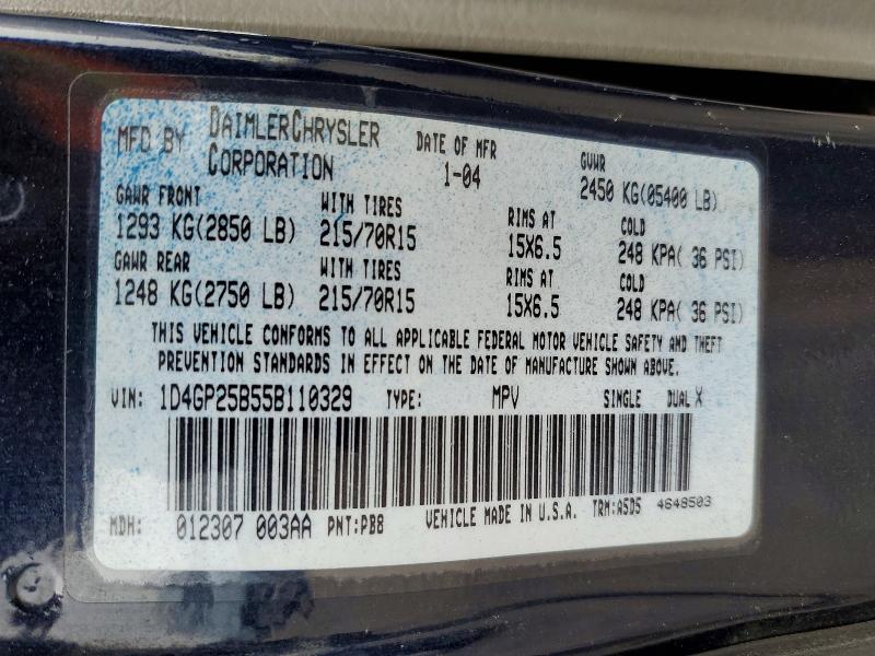 Auction sale of the 2005 Dodge Caravan, vin: 1D4GP25B55B110329, lot number: 52091136
