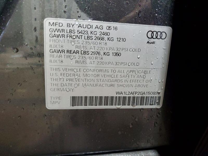 Продажа на аукционе авто 2016 Audi Q5, vin: WA1L2AFP2GA150899, номер лота: 54583846