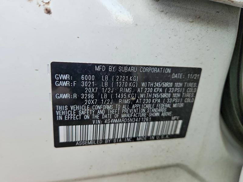 51497756 :رقم المزاد ، 4S4WMARD5N3411261 vin ، 2022 Subaru Ascent مزاد بيع