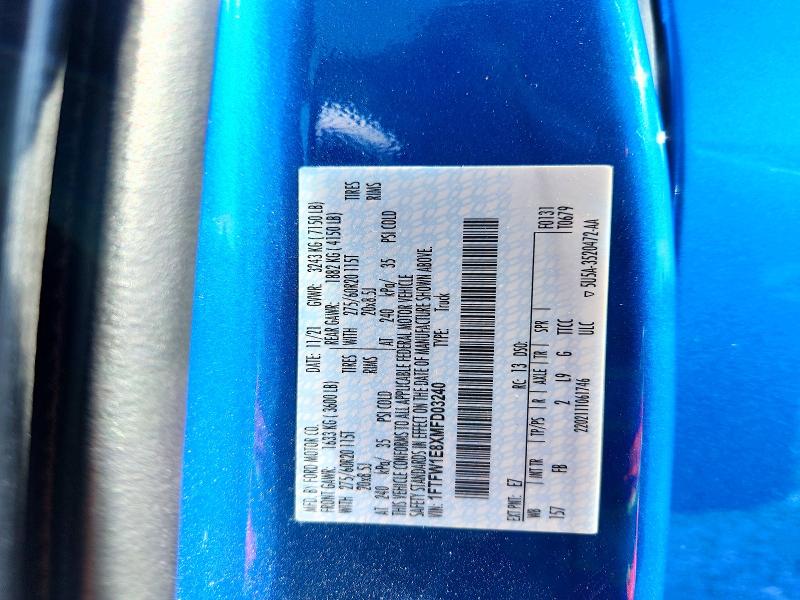 Продаж на аукціоні авто 2021 Ford F150, vin: 1FTFW1E8XMFD03240, номер лоту: 52381556